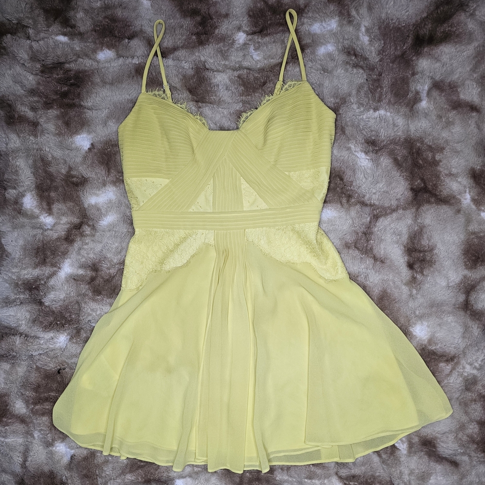 BCBGMaxAzria Light Yellow Dress with Spaghetti Straps
